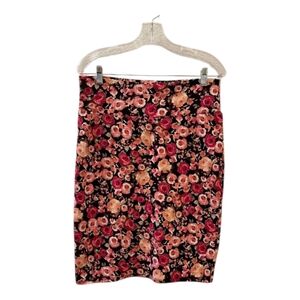 LuLaRoe Floral Pencil Skirt - black and Pink Blooms Size L